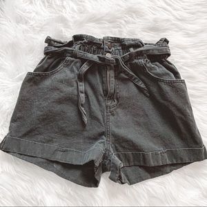 Black Paperbag Denim Jean Shorts